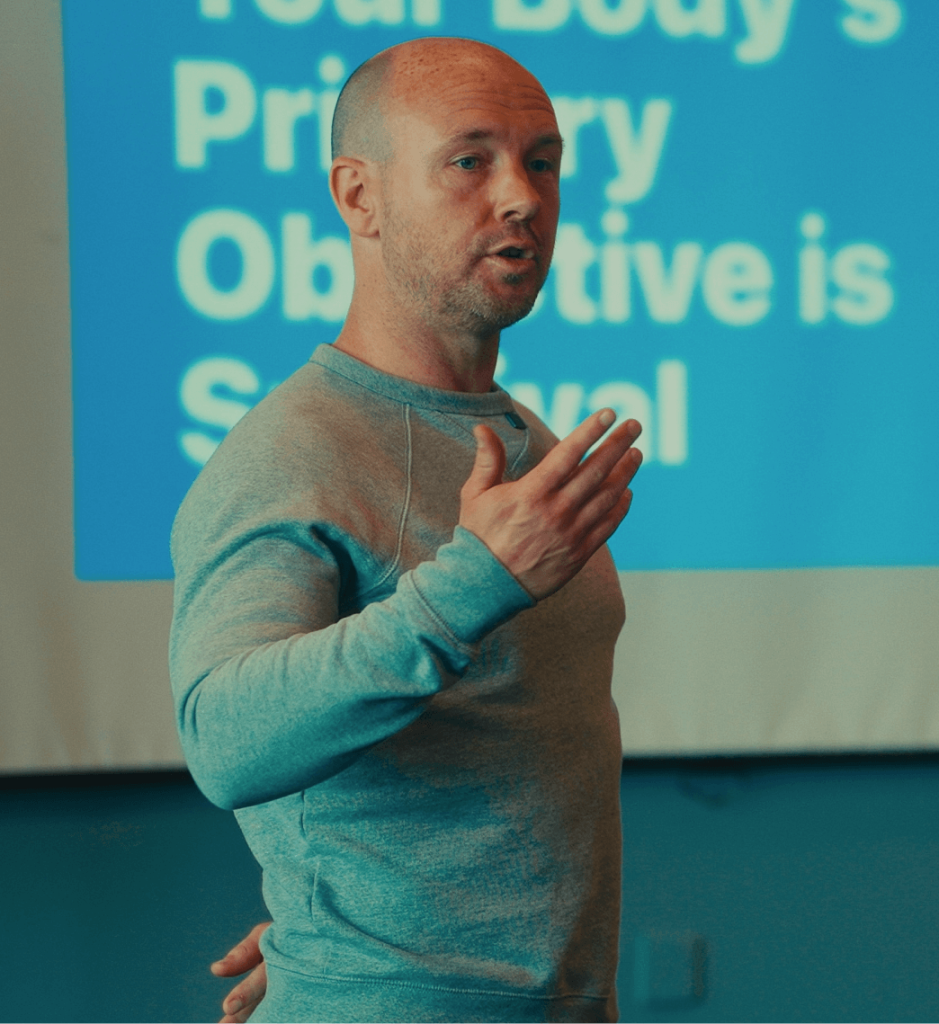 Paul Holmes, chiropractor and breathwork specialist, talking at workshop in Edinburgh